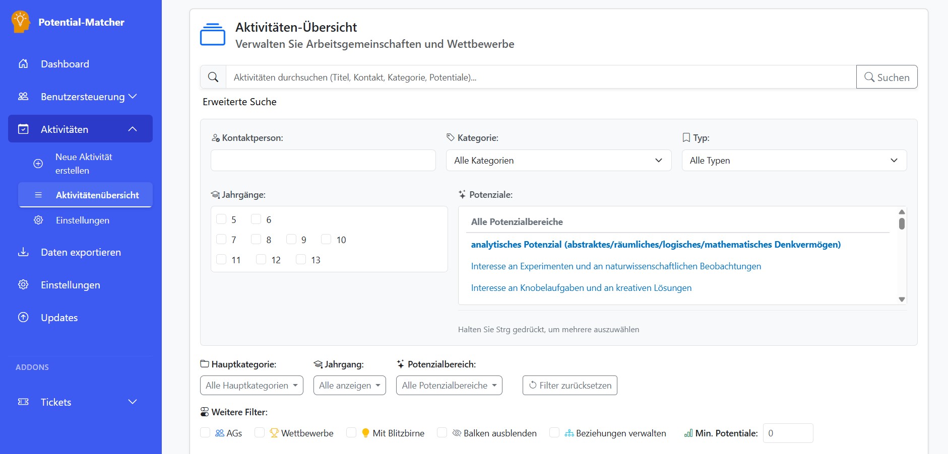 Aktivitätsverwaltung
